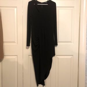Asymmetrical Black Midi Dress